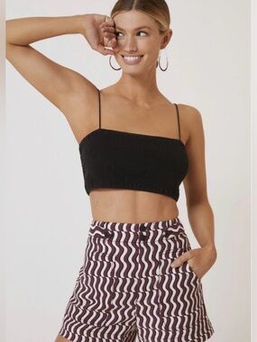 Maeve Black Smocked Cami Top with Thin Straps